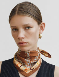 Celine Cotton Scarf  – Brown Logo Chain Print