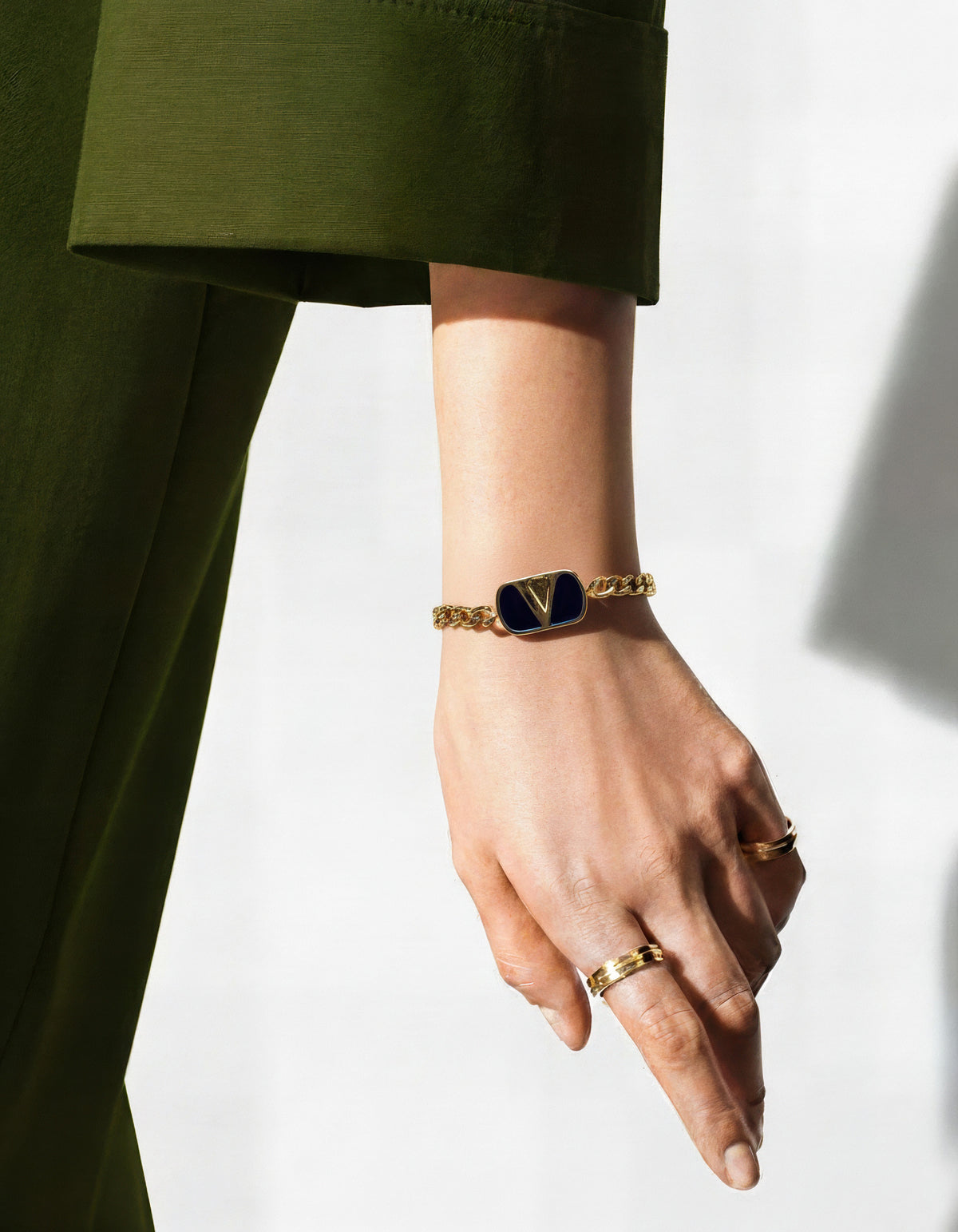 Valentino Gold-Tone Chain Bracelet with Enamel V Logo