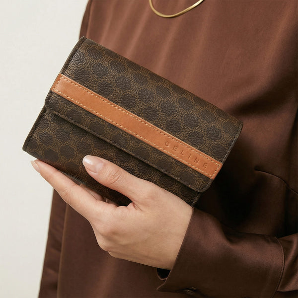 Portefeuille Céline vintage en toile enduite Macadam marron