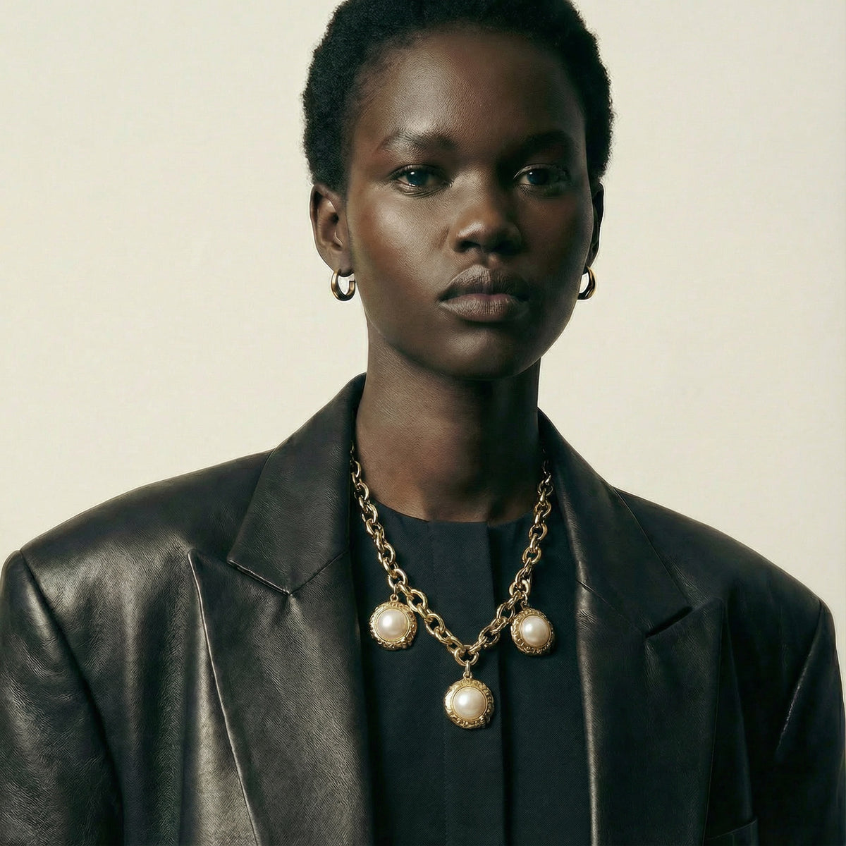 Collier Givenchy Vintage Chaîne à Gros Maillons et Perle Irisée