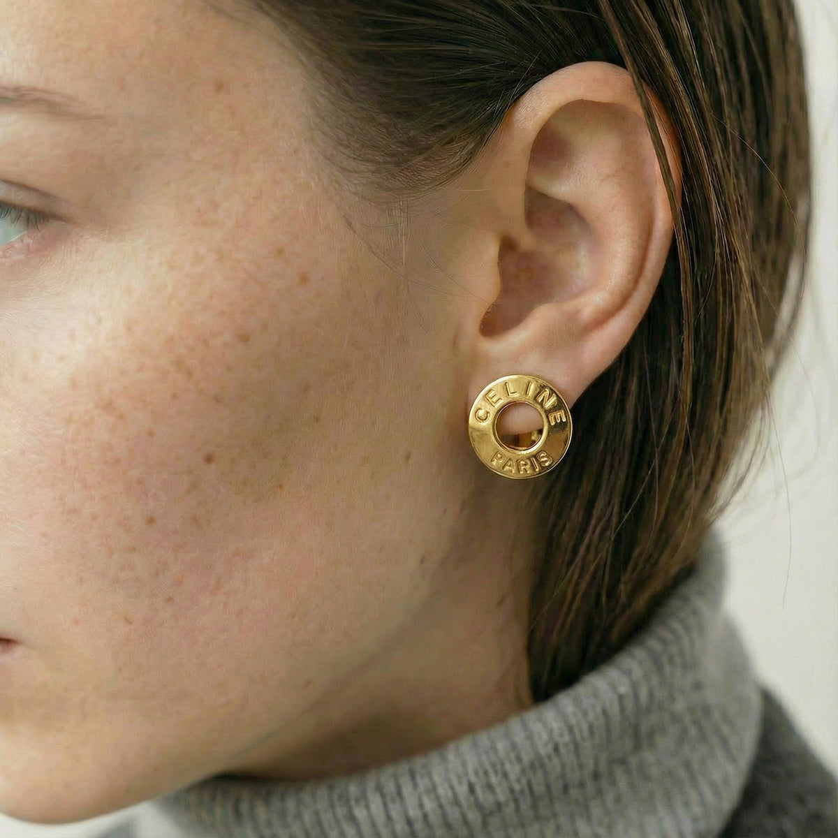 Vintage Celine Gold-Plated Clip-On Earrings