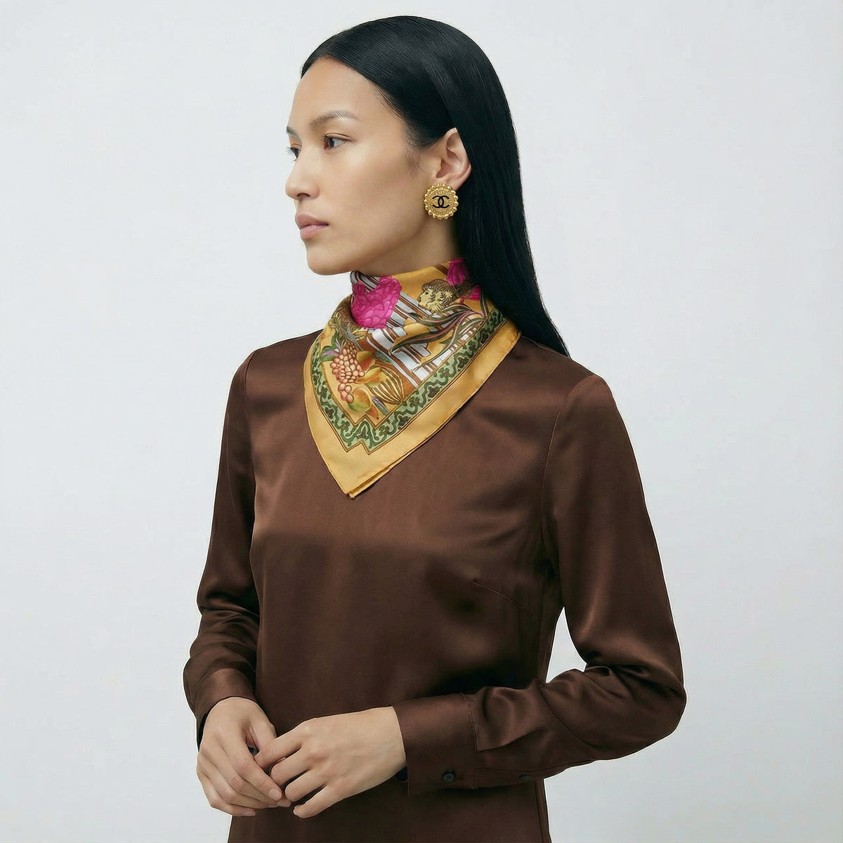 Vintage Salvatore Ferragamo Cotton Scarf – Exotic Animal & Fruit Print