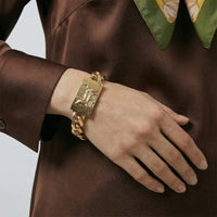 Celine Gold-Tone Chain Bracelet with Logo Plate