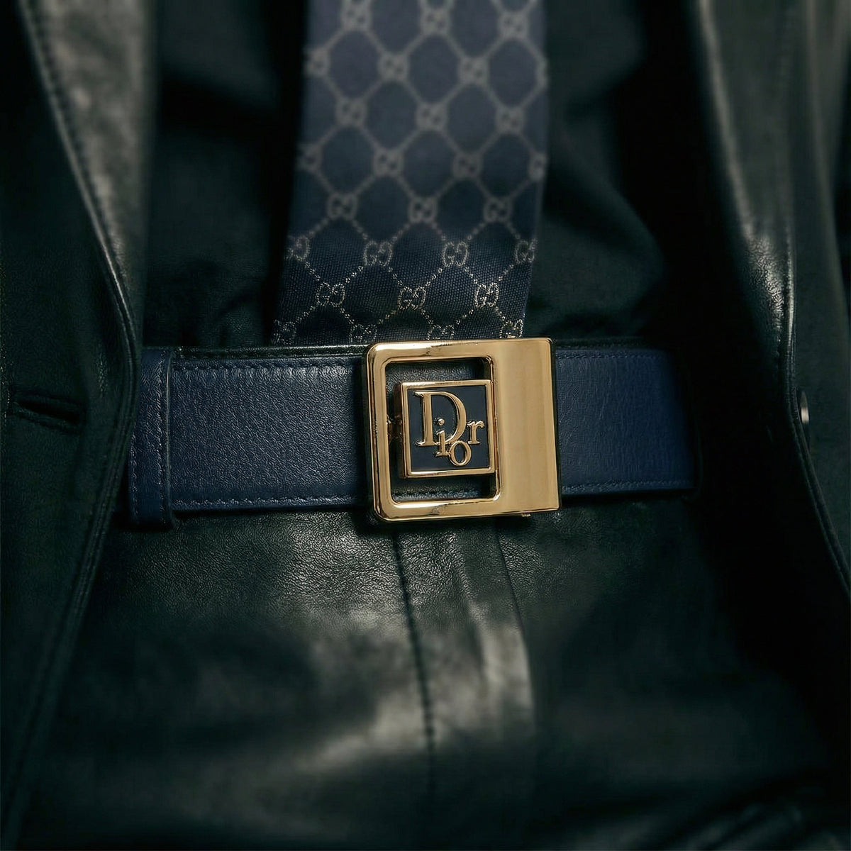 Dior Leather Belt with Gold Logo Buckle  T.36