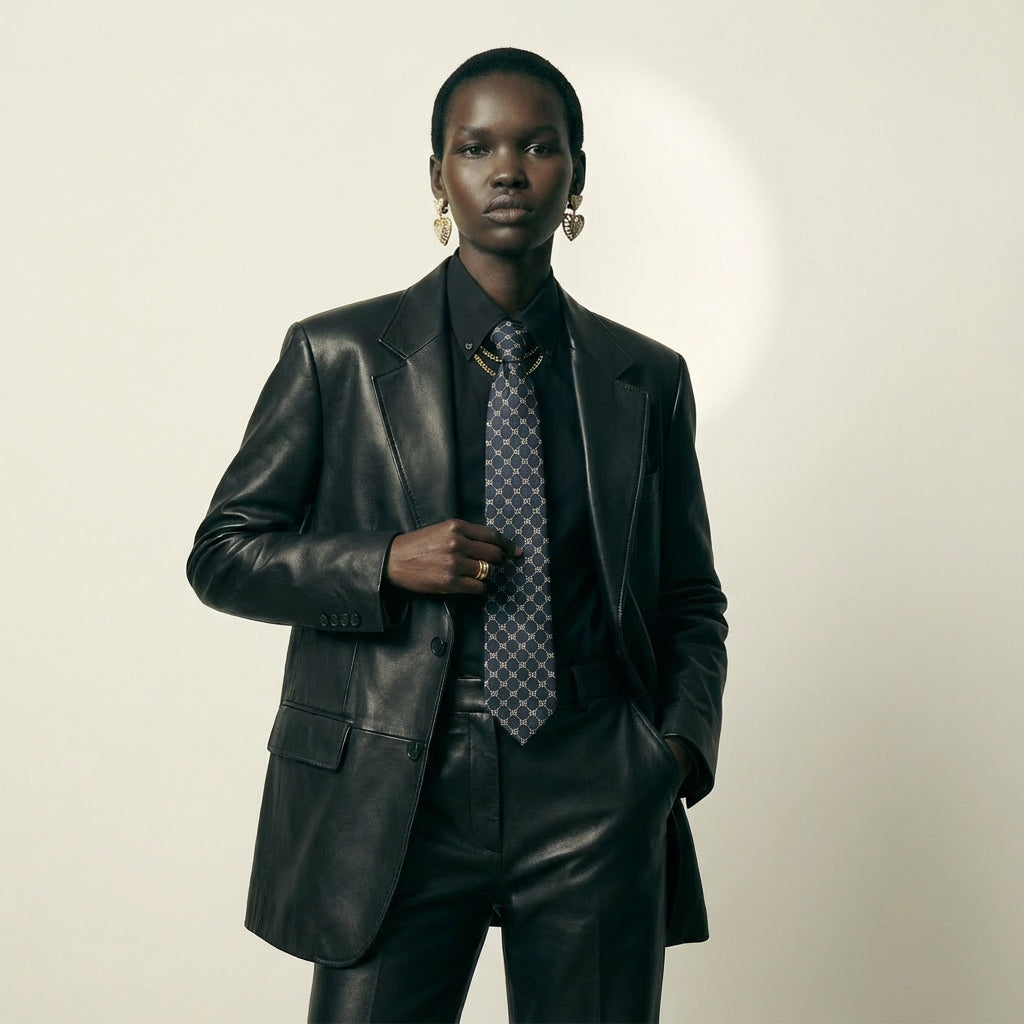 Vintage Gucci Silk Tie – Navy Blue with GG Grid Pattern