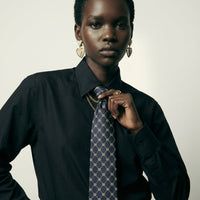 Vintage Gucci Silk Tie – Navy Blue with GG Grid Pattern