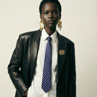 Gucci Silk Tie Navy Blue Bee GG Pattern