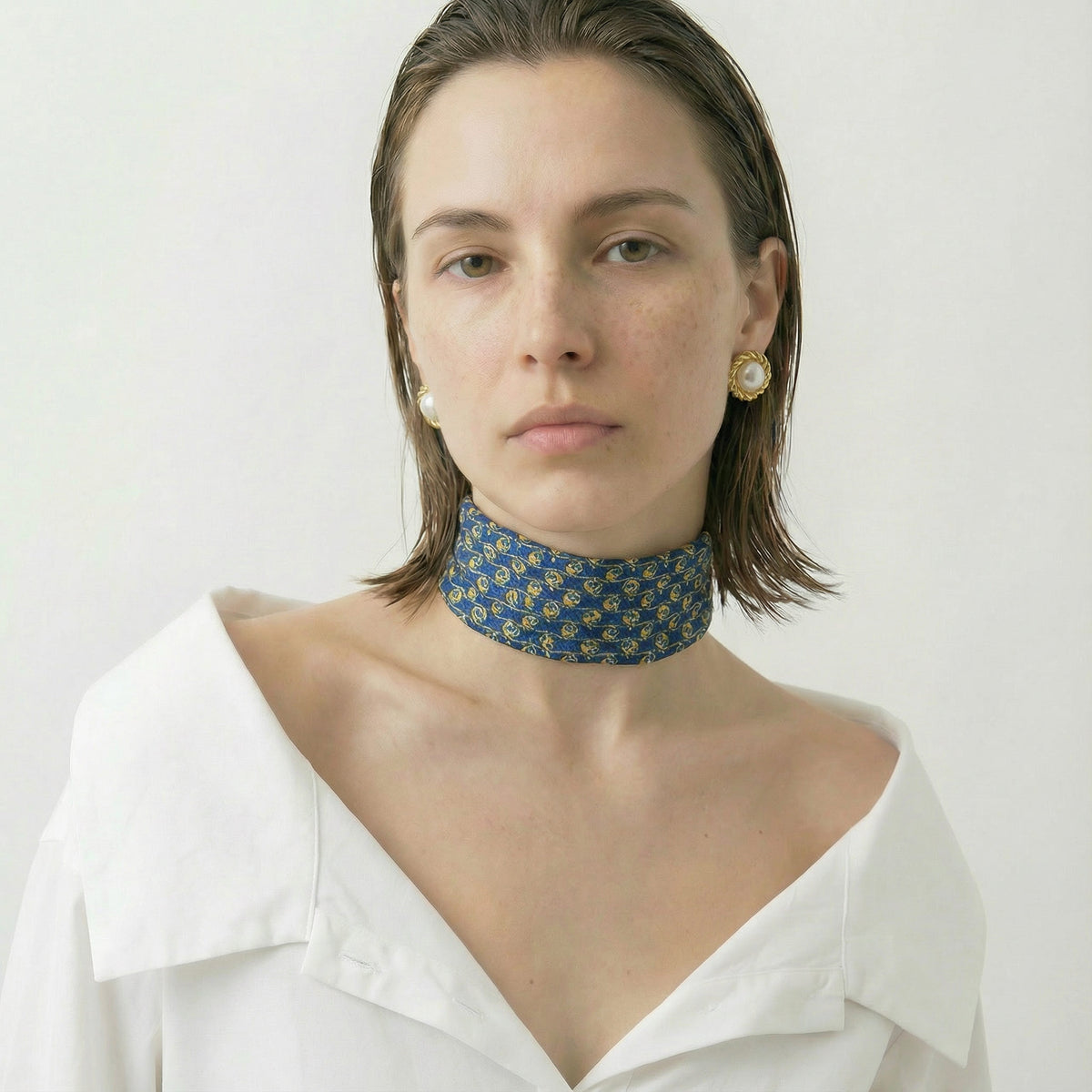 Celine  Blue & Yellow Mini Chain Cotton Bandana Scarf