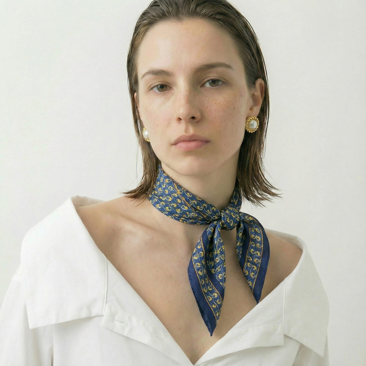 Celine  Blue & Yellow Mini Chain Cotton Bandana Scarf