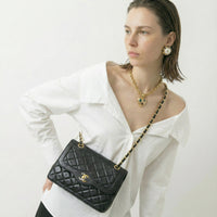 Vintage Chanel Double Flap Bag in Black Quilted Lambskin Leather (1986-1988)