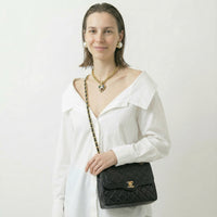 Vintage Chanel Double Flap Bag in Black Quilted Lambskin Leather (1986-1988)