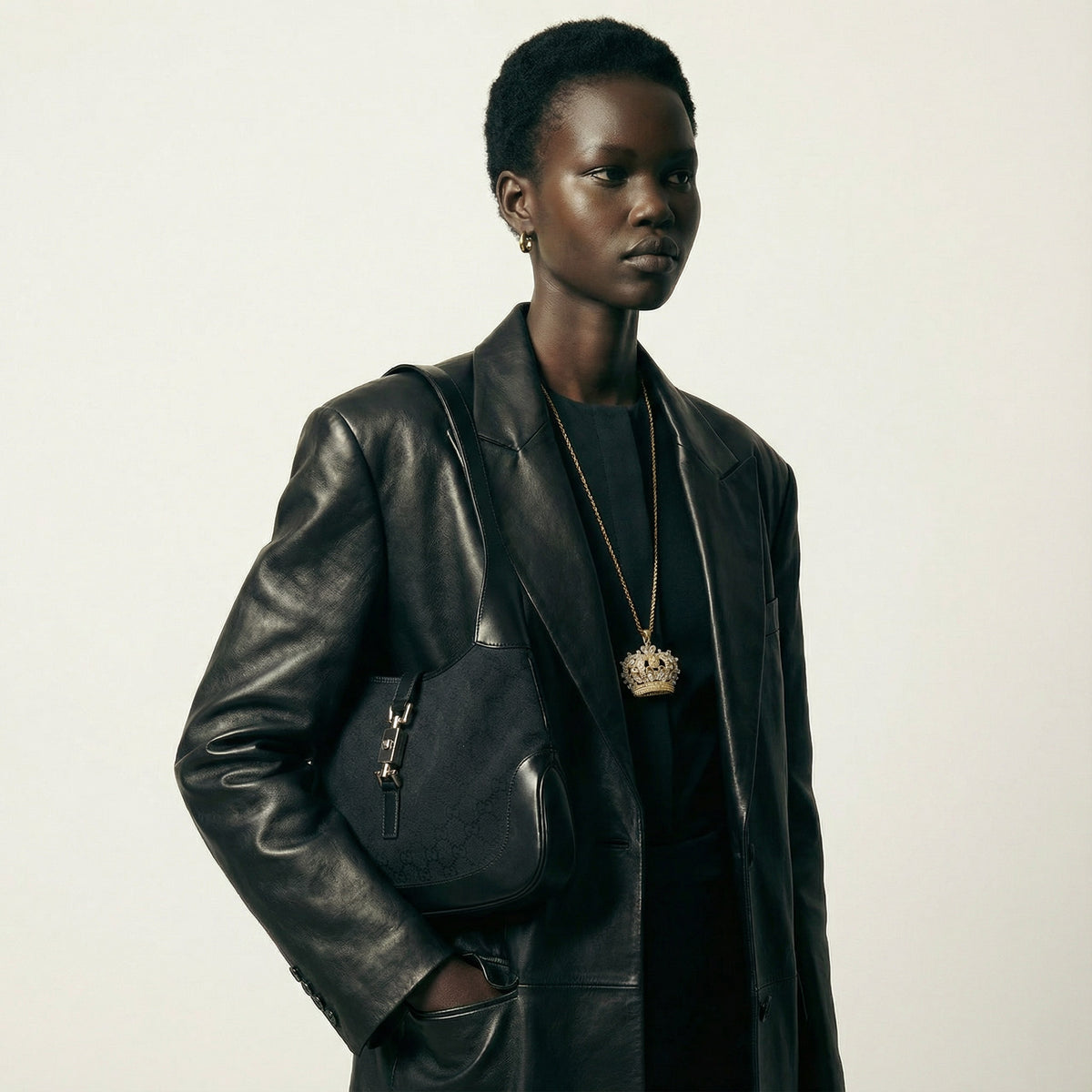 Gucci Jackie Bag – Black GG Canvas & Leather | Iconic Tom Ford Era Piece