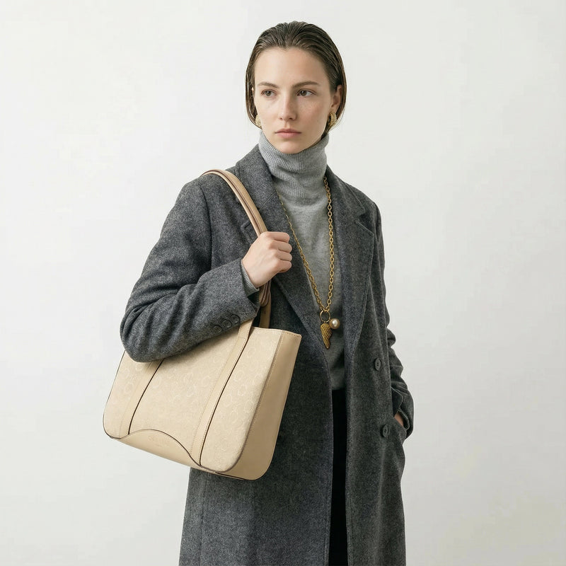 Celine Beige Tote Bag with Leather Trim