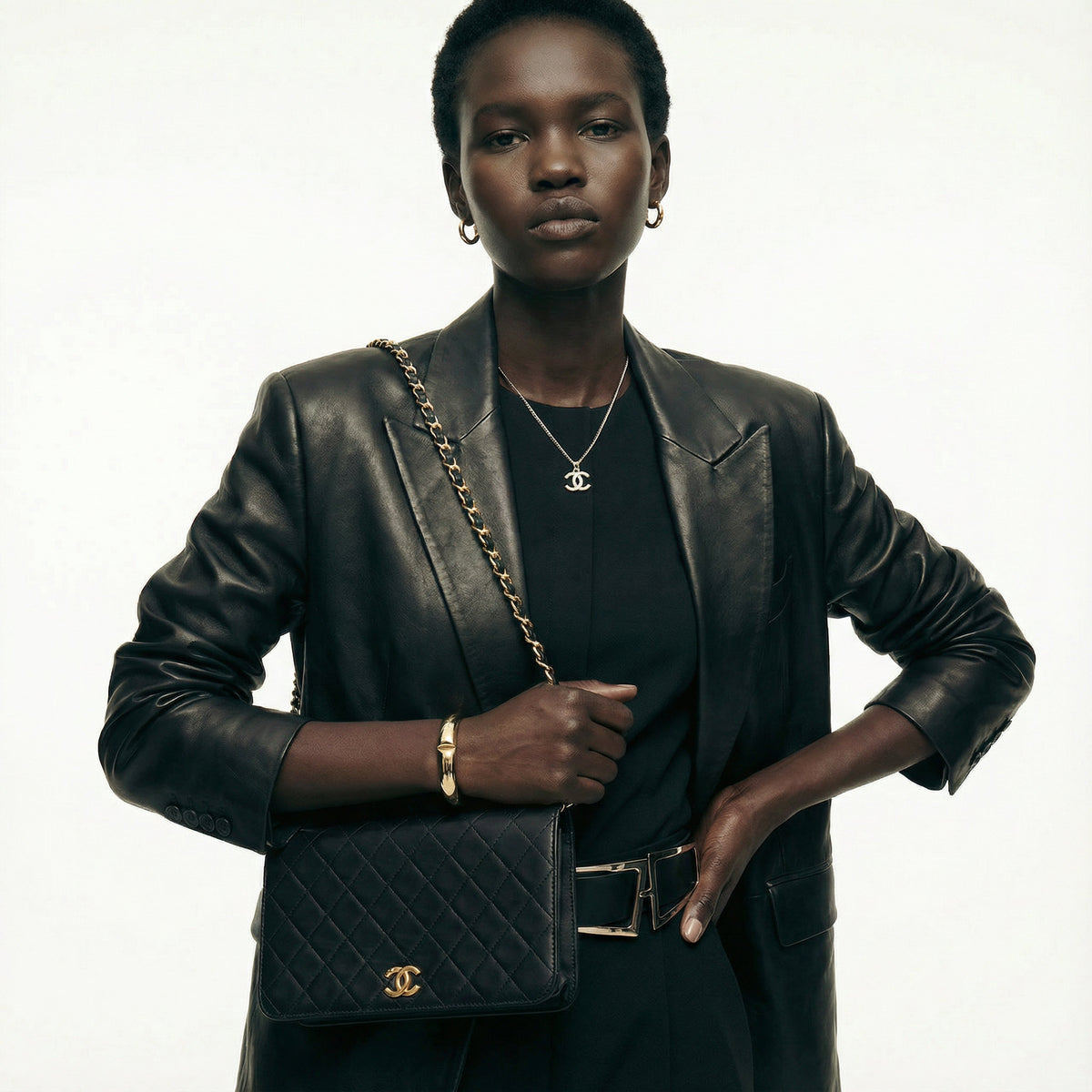 Vintage Chanel Timeless Single Flap Bag in Black Lambskin Leather