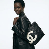 Vintage Chanel Cambon Tote Bag in Black Leather