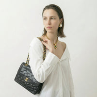 Vintage Chanel Double Flap Bag in Black Quilted Lambskin Leather (1986-1988)