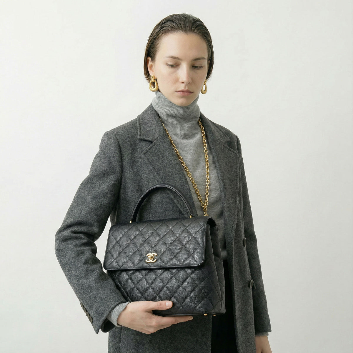 Vintage Chanel Top Handle Kelly Bag in Black Caviar Leather (2002-2003)