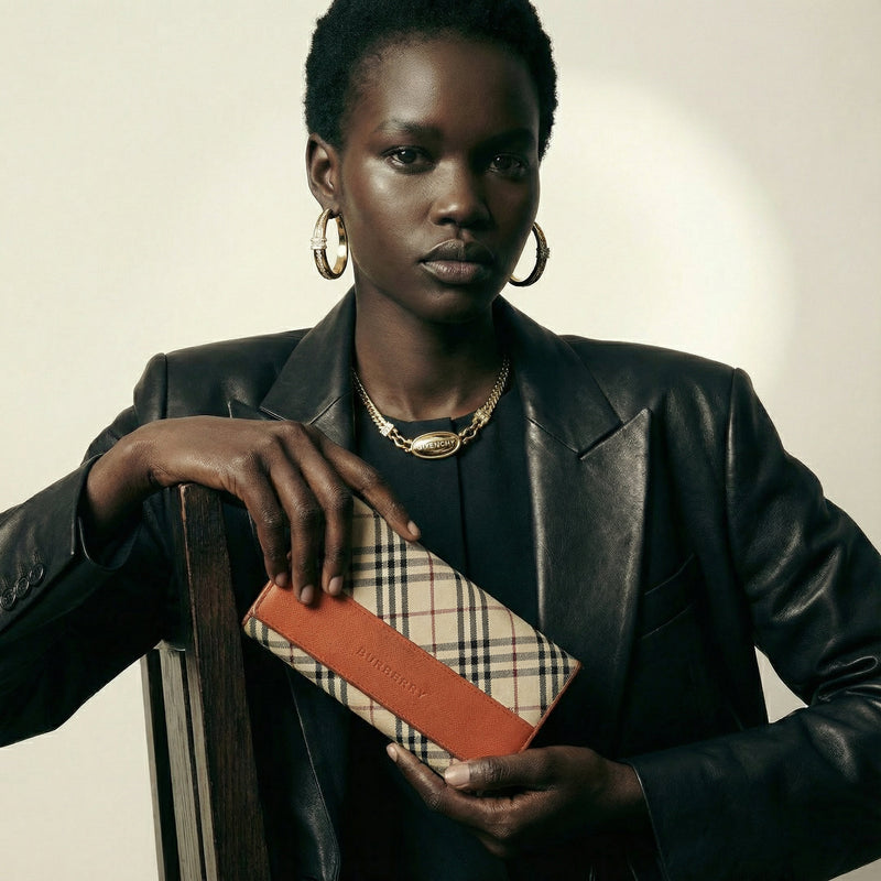Portefeuille Long Burberry Vintage Nova Check et Cuir Orange