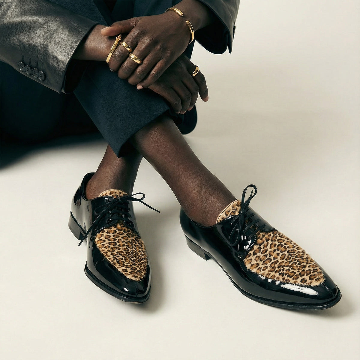 Celine SS20 Hedi Slimane Leopard Print Patent Leather Pointed Toe Derbies