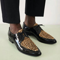 Celine SS20 Hedi Slimane Leopard Print Patent Leather Pointed Toe Derbies