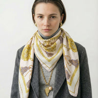 Vintage Celine Baroque Tassel Silk Scarf in Pink & Gold