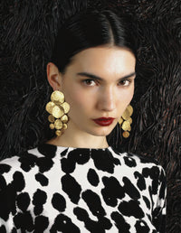 Boucles d’Oreilles Sonia Rykiel Vintage Maxi Chandelier en Plaqué Or Martelé
