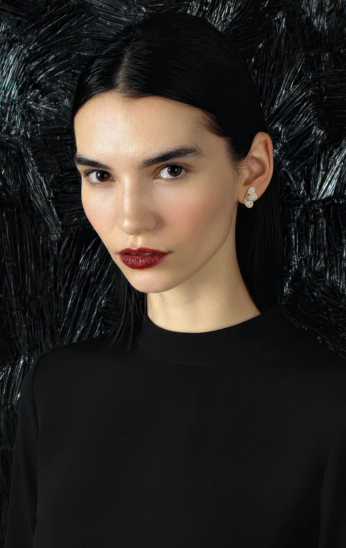 Mini Boucles d’Oreilles Nina Ricci Vintage à Clip Goutte Plaqué Or et Strass Cristal