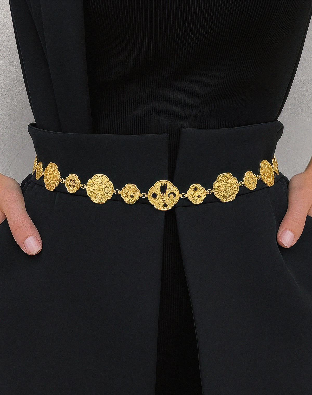 Ceinture Vintage Sonia Rykiel Inspiration Byzantine en Métal Doré