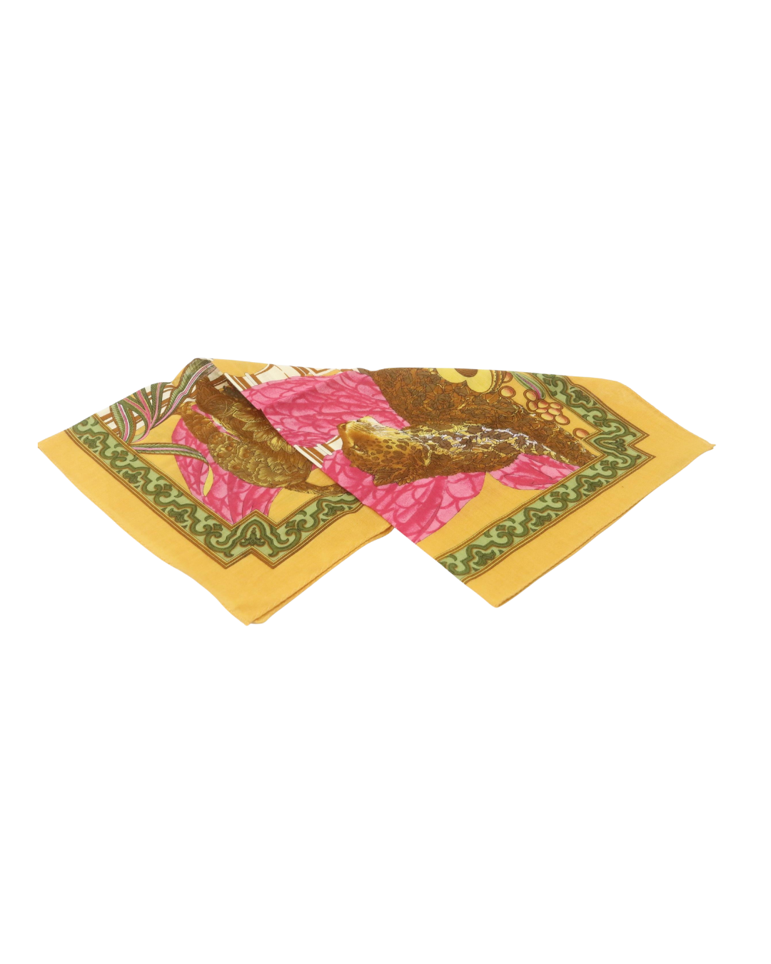 Vintage Salvatore Ferragamo Cotton Scarf – Exotic Animal & Fruit Print