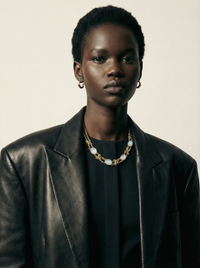 Collier Sonia Rykiel vintage plaqué or - Maillons entrelacés et strass ovales transparents