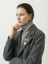 Vintage Sonia Rykiel Bow & Medallion Brooch with Rhinestones