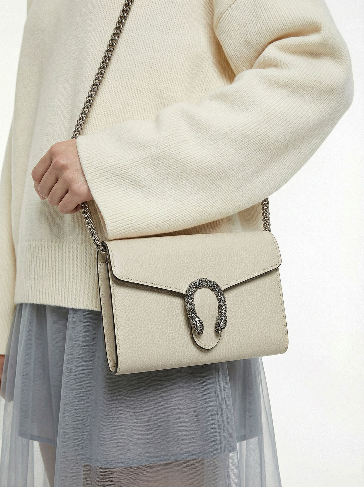 Dionysus Wallet on Chain Gucci blanc