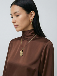 YSL Gold-Plated Holly Leaf Pendant Necklace